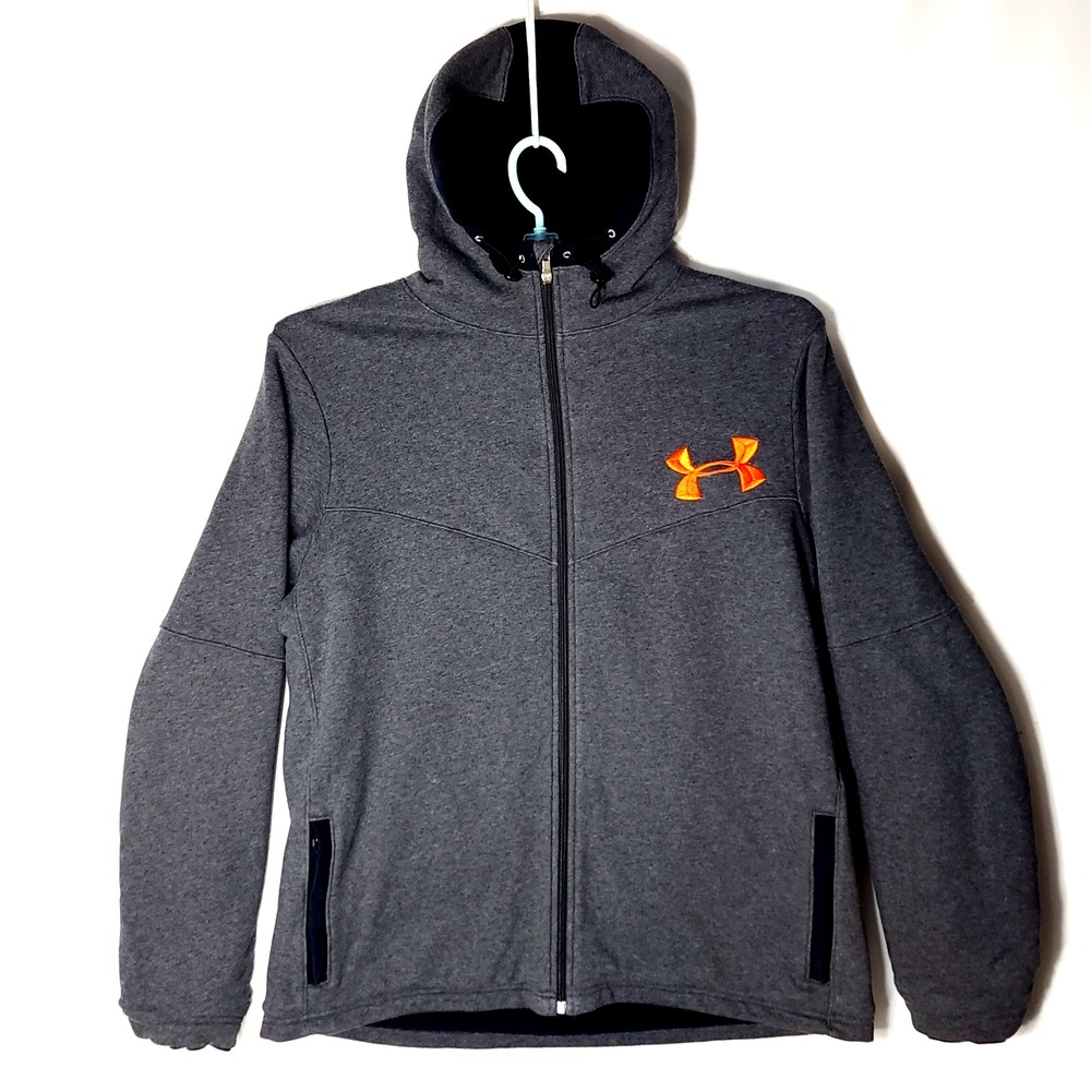 Men's Under Armour LA‎ Storm Full Zip Hooded Fleece Jacket Gray Orange Size XL